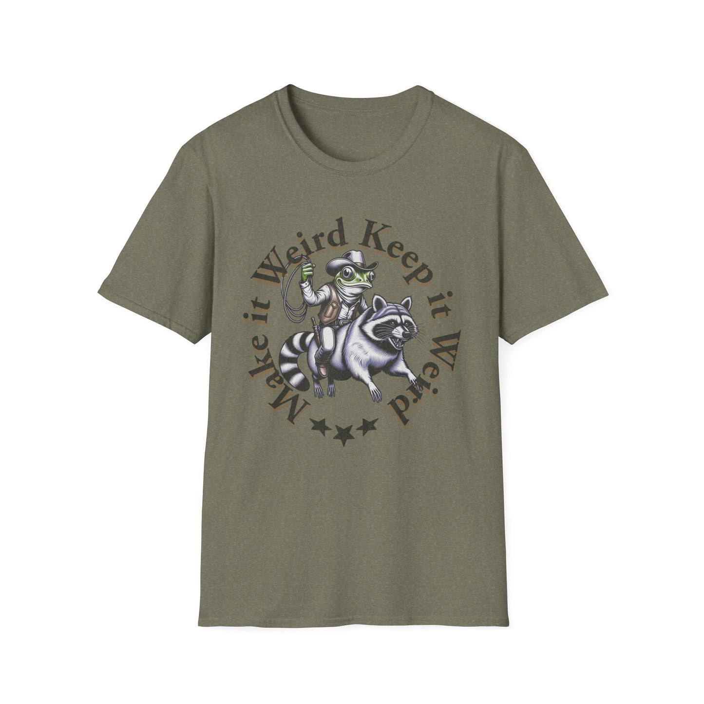 Whimsical Raccoon Tee: Make It Weird | Unisex Softstyle T-Shirt, Casual Everyday Wear, Gift for Animal Lovers, Unique Style, Funny Shirt