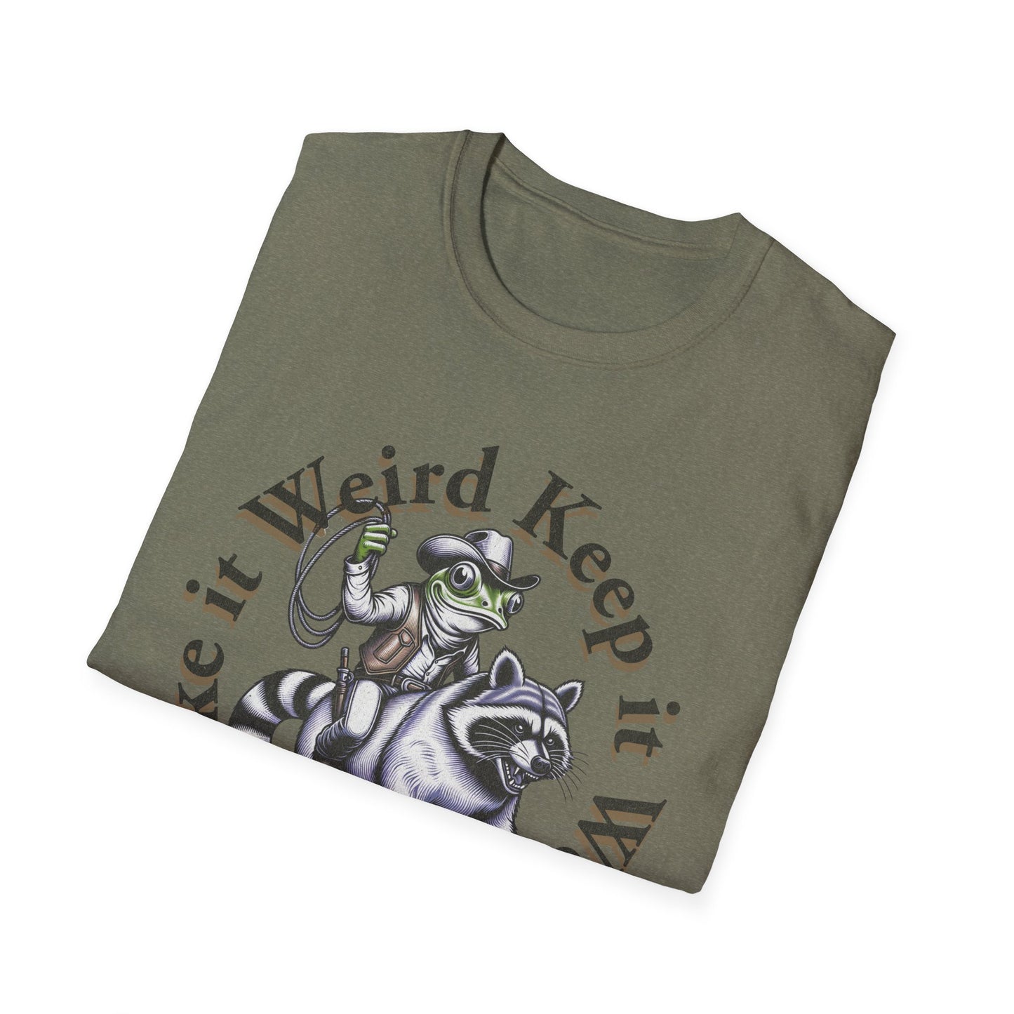Whimsical Raccoon Tee: Make It Weird | Unisex Softstyle T-Shirt, Casual Everyday Wear, Gift for Animal Lovers, Unique Style, Funny Shirt