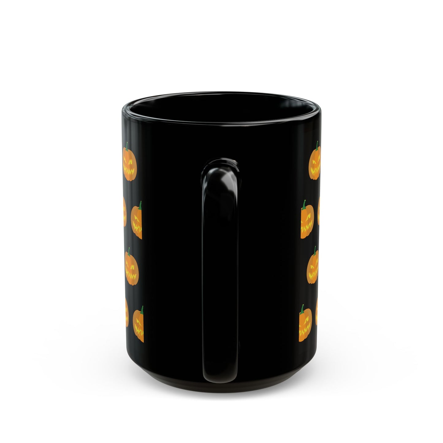 Halloween Pumpkin 15 oz. Black Mug, Spooky Coffee Cup, Pumpkin Design Mug, Fall Decor, Trick or Treat Gift, Autumn Vibes Mugs