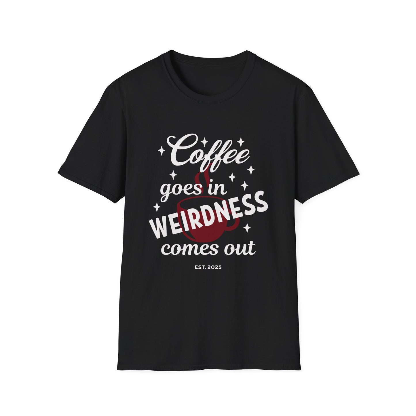Coffee & Weirdness 2 Unisex Softstyle T-Shirt, Perfect Gift for Coffee Lovers, Relaxed Fit, Great for Casual Outings, Birthday, or Self-Care Days