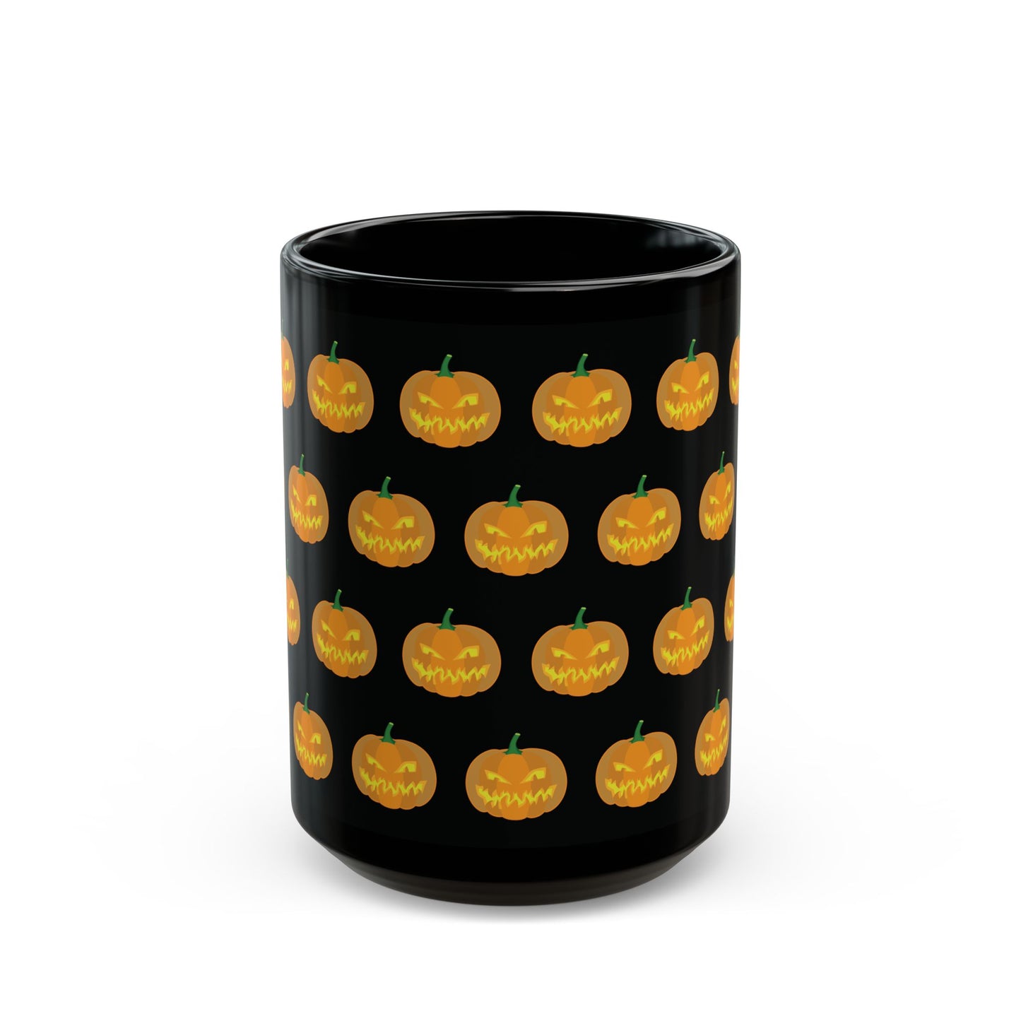 Halloween Pumpkin 15 oz. Black Mug, Spooky Coffee Cup, Pumpkin Design Mug, Fall Decor, Trick or Treat Gift, Autumn Vibes Mugs