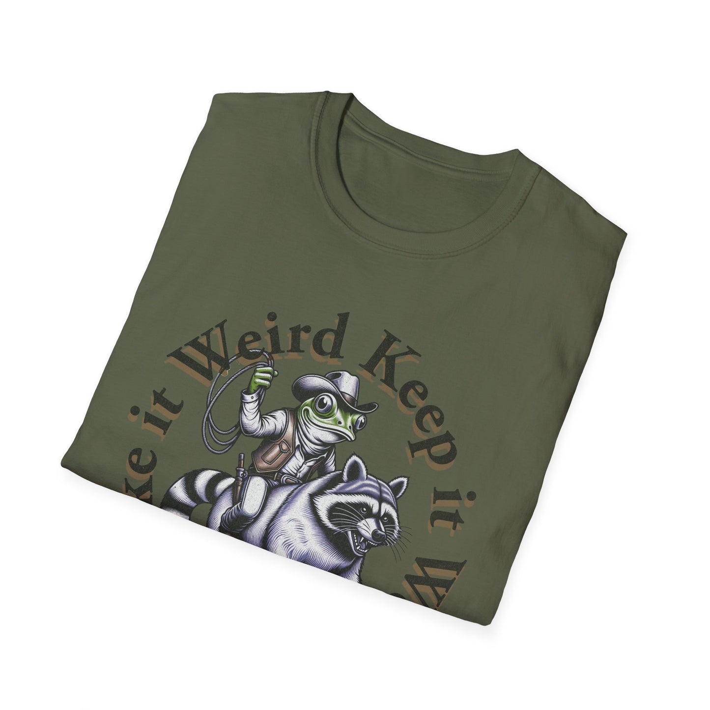 Whimsical Raccoon Tee: Make It Weird | Unisex Softstyle T-Shirt, Casual Everyday Wear, Gift for Animal Lovers, Unique Style, Funny Shirt
