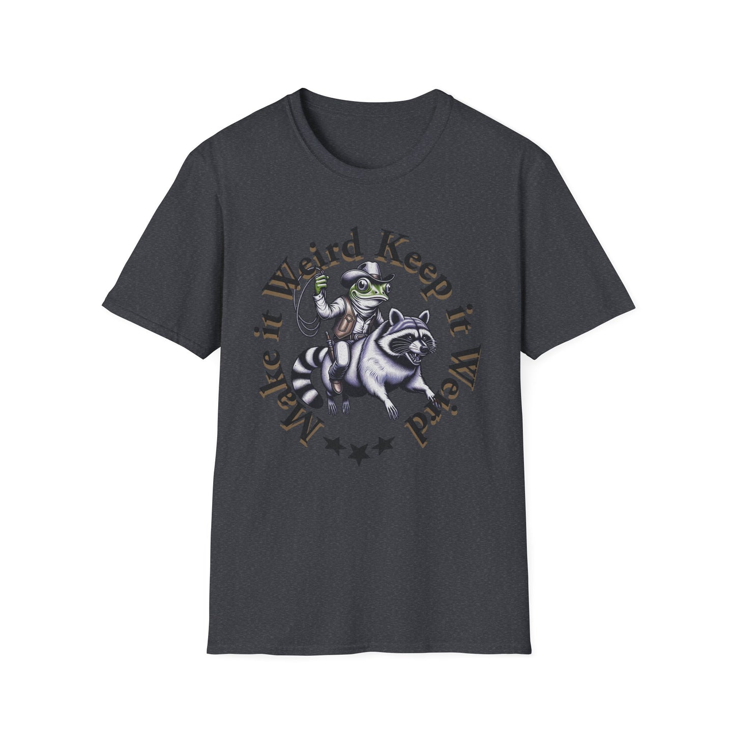 Whimsical Raccoon Tee: Make It Weird | Unisex Softstyle T-Shirt, Casual Everyday Wear, Gift for Animal Lovers, Unique Style, Funny Shirt