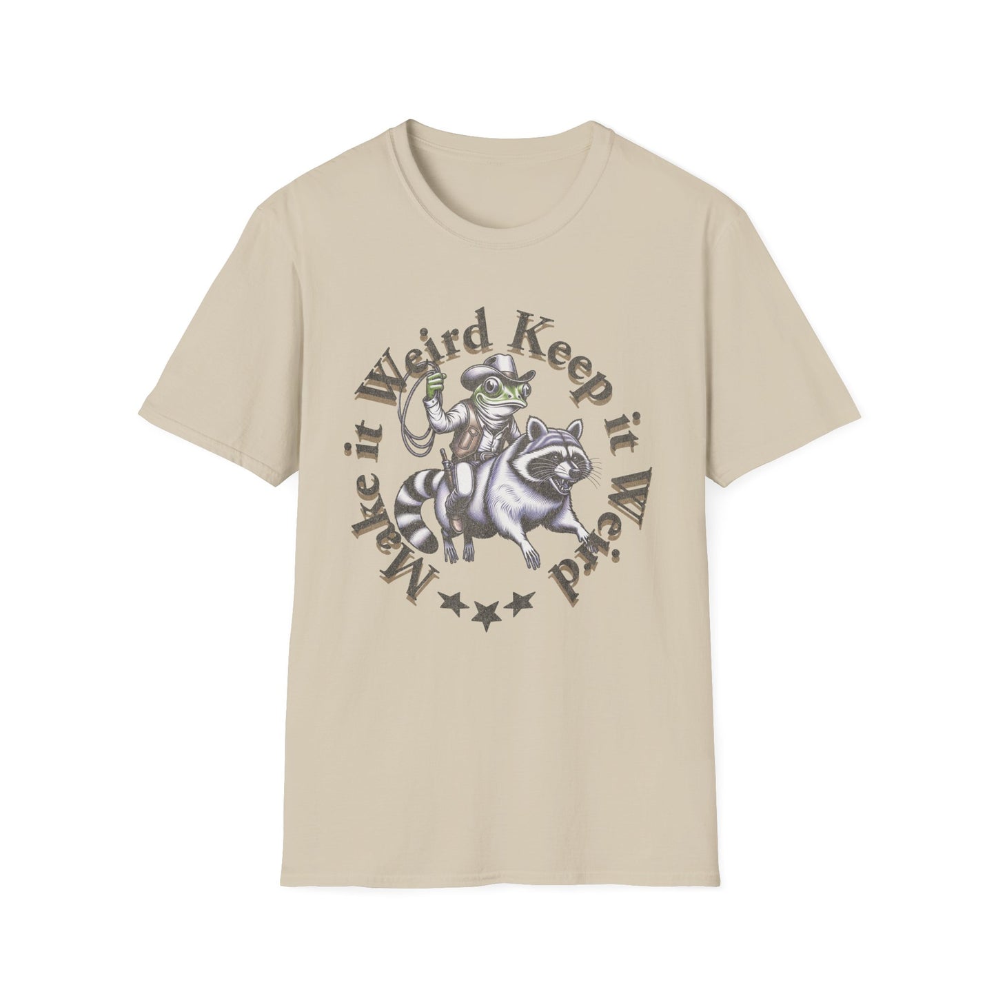 Whimsical Raccoon Tee: Make It Weird | Unisex Softstyle T-Shirt, Casual Everyday Wear, Gift for Animal Lovers, Unique Style, Funny Shirt