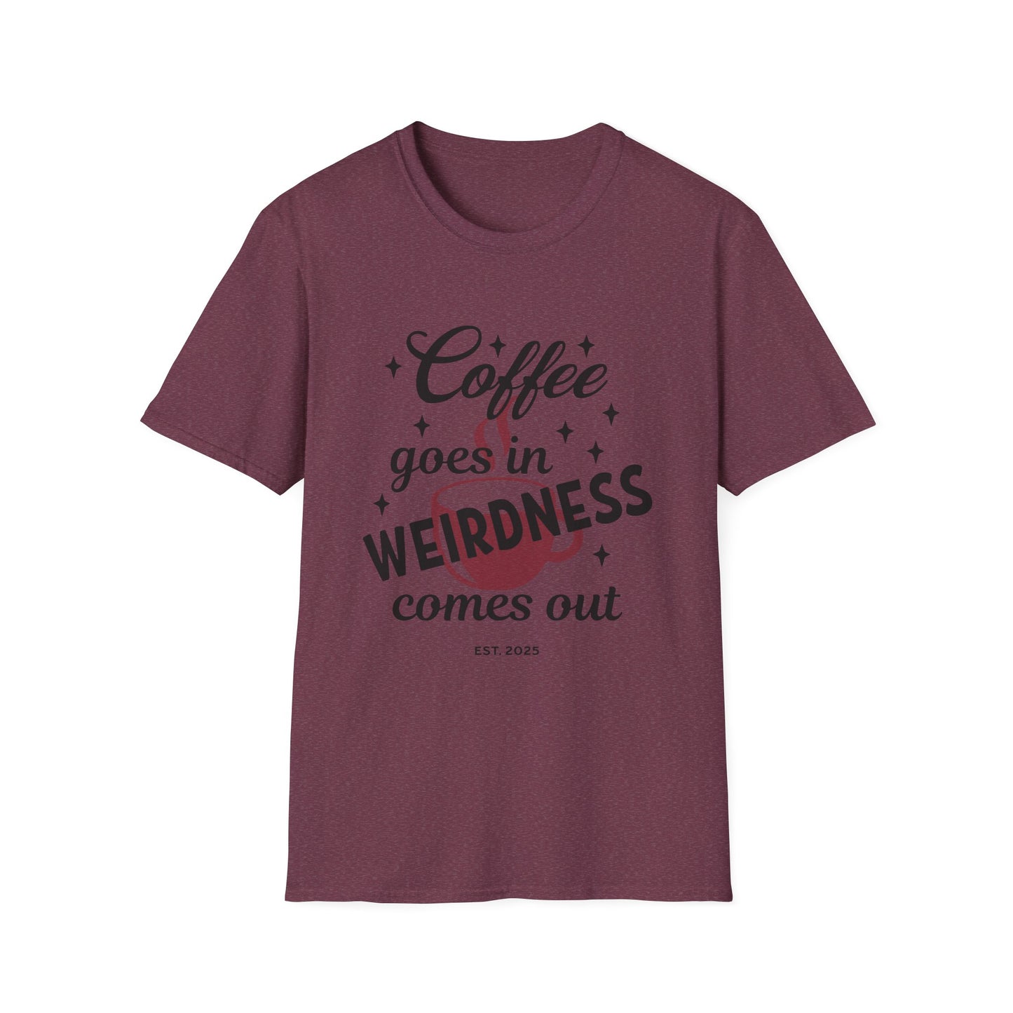 Coffee & Weirdness Unisex Softstyle T-Shirt | Funny Graphic Tee, Gift for Coffee Lovers, Quirky Humor Apparel, Casual Wear