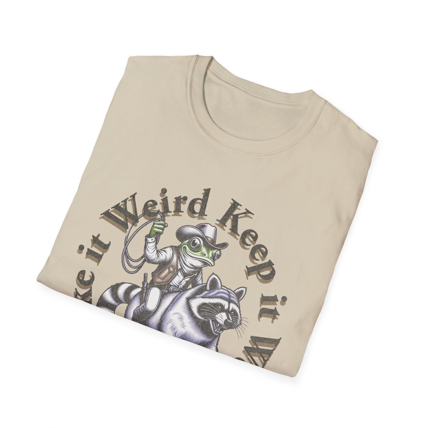 Whimsical Raccoon Tee: Make It Weird | Unisex Softstyle T-Shirt, Casual Everyday Wear, Gift for Animal Lovers, Unique Style, Funny Shirt