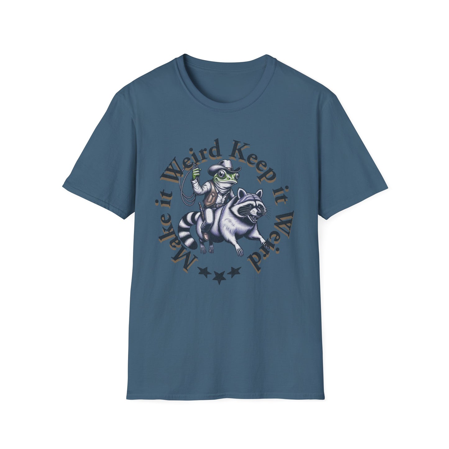 Whimsical Raccoon Tee: Make It Weird | Unisex Softstyle T-Shirt, Casual Everyday Wear, Gift for Animal Lovers, Unique Style, Funny Shirt