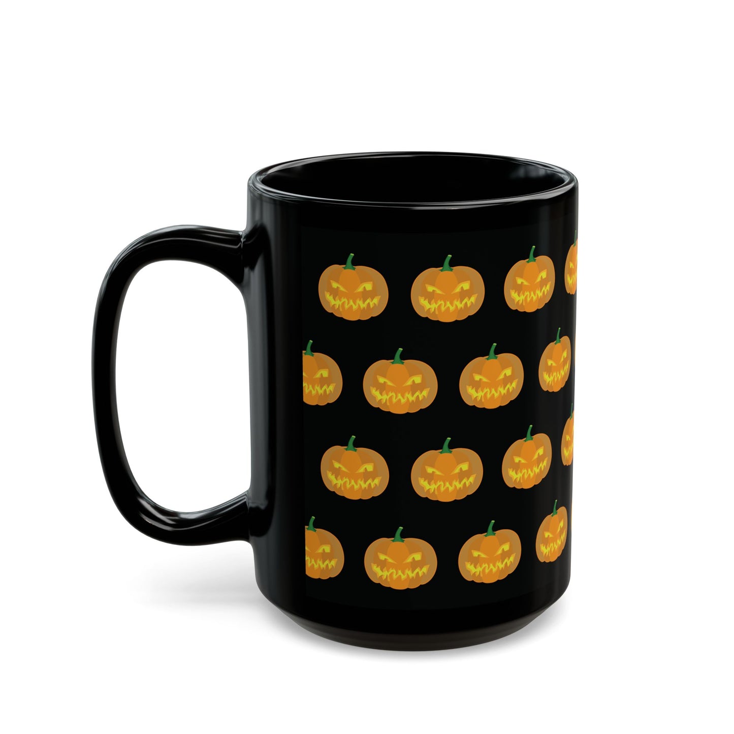 Halloween Pumpkin 15 oz. Black Mug, Spooky Coffee Cup, Pumpkin Design Mug, Fall Decor, Trick or Treat Gift, Autumn Vibes Mugs