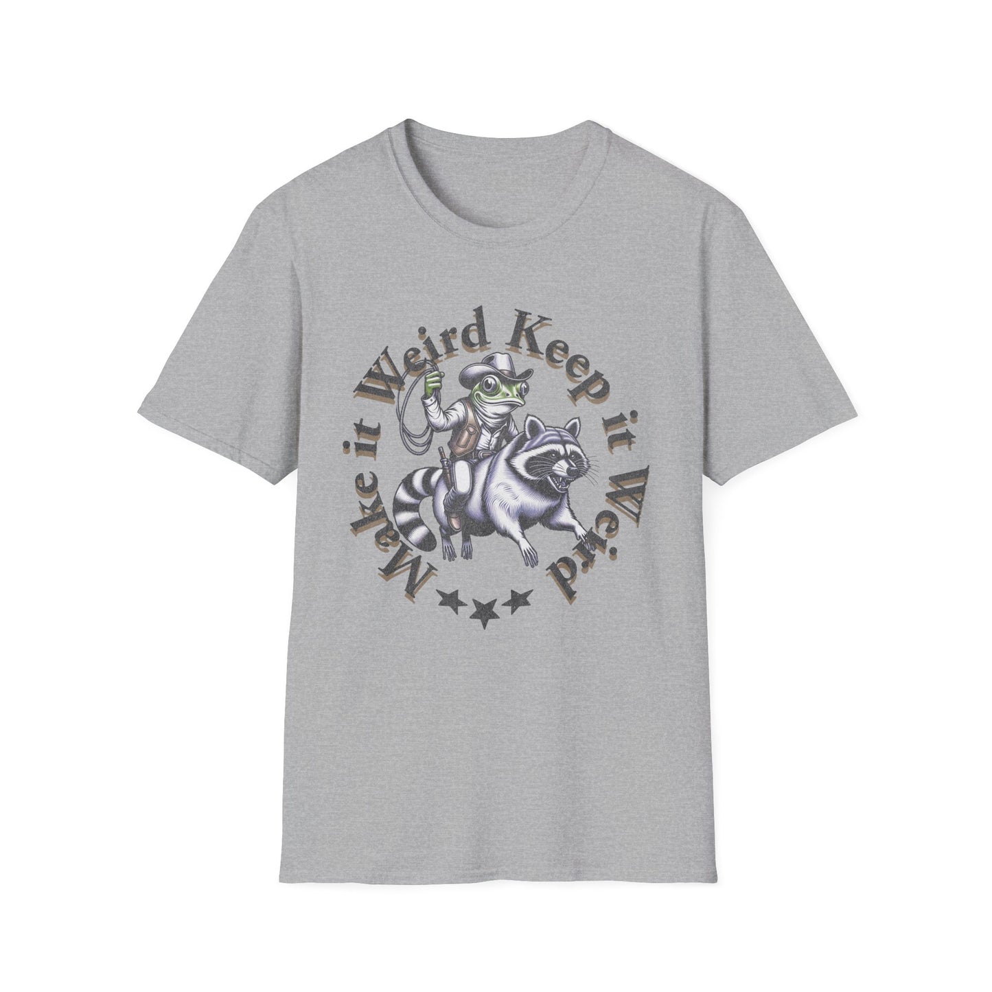 Whimsical Raccoon Tee: Make It Weird | Unisex Softstyle T-Shirt, Casual Everyday Wear, Gift for Animal Lovers, Unique Style, Funny Shirt