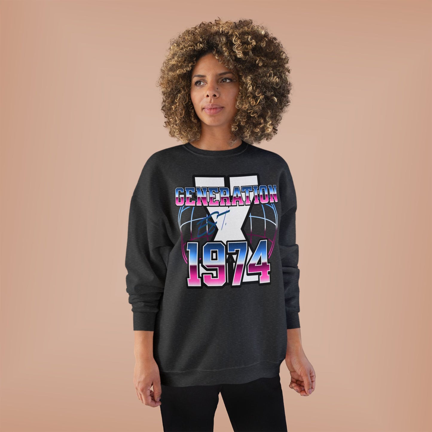 Retro 1974 Generation Eco Crewneck Sweatshirt, Unisex Pullover, Vintage Inspired, Gift for Birthdays, Casual Wear, Nostalgic Apparel