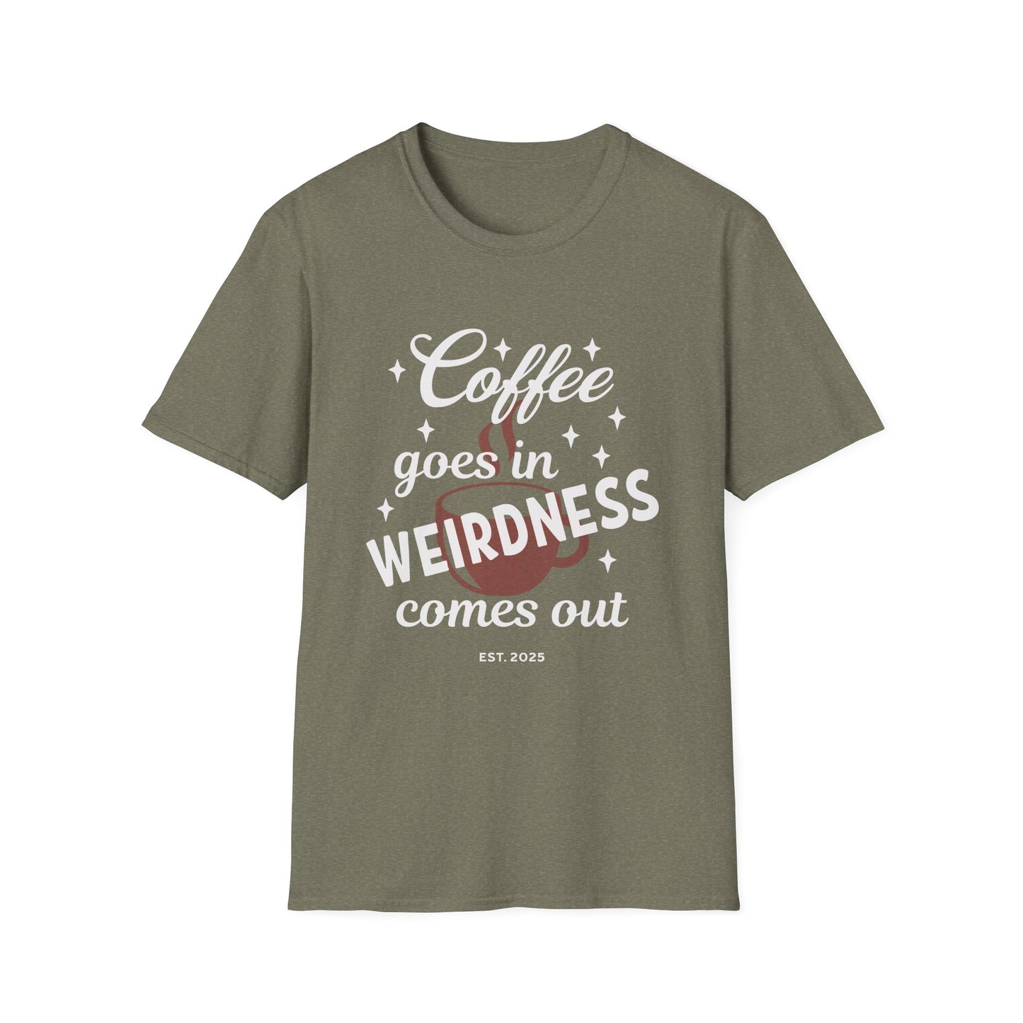 Coffee & Weirdness 2 Unisex Softstyle T-Shirt, Perfect Gift for Coffee Lovers, Relaxed Fit, Great for Casual Outings, Birthday, or Self-Care Days