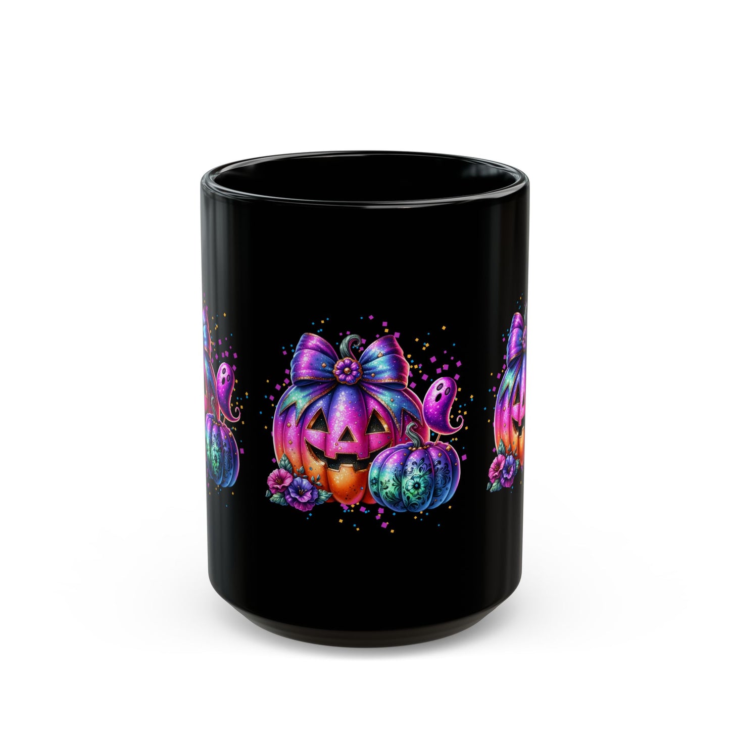 Colorful Halloween Pumpkin 15 oz Mug, Halloween Coffee Cup, Spooky Drinkware, Festive Fall Mug, Witchy Gift