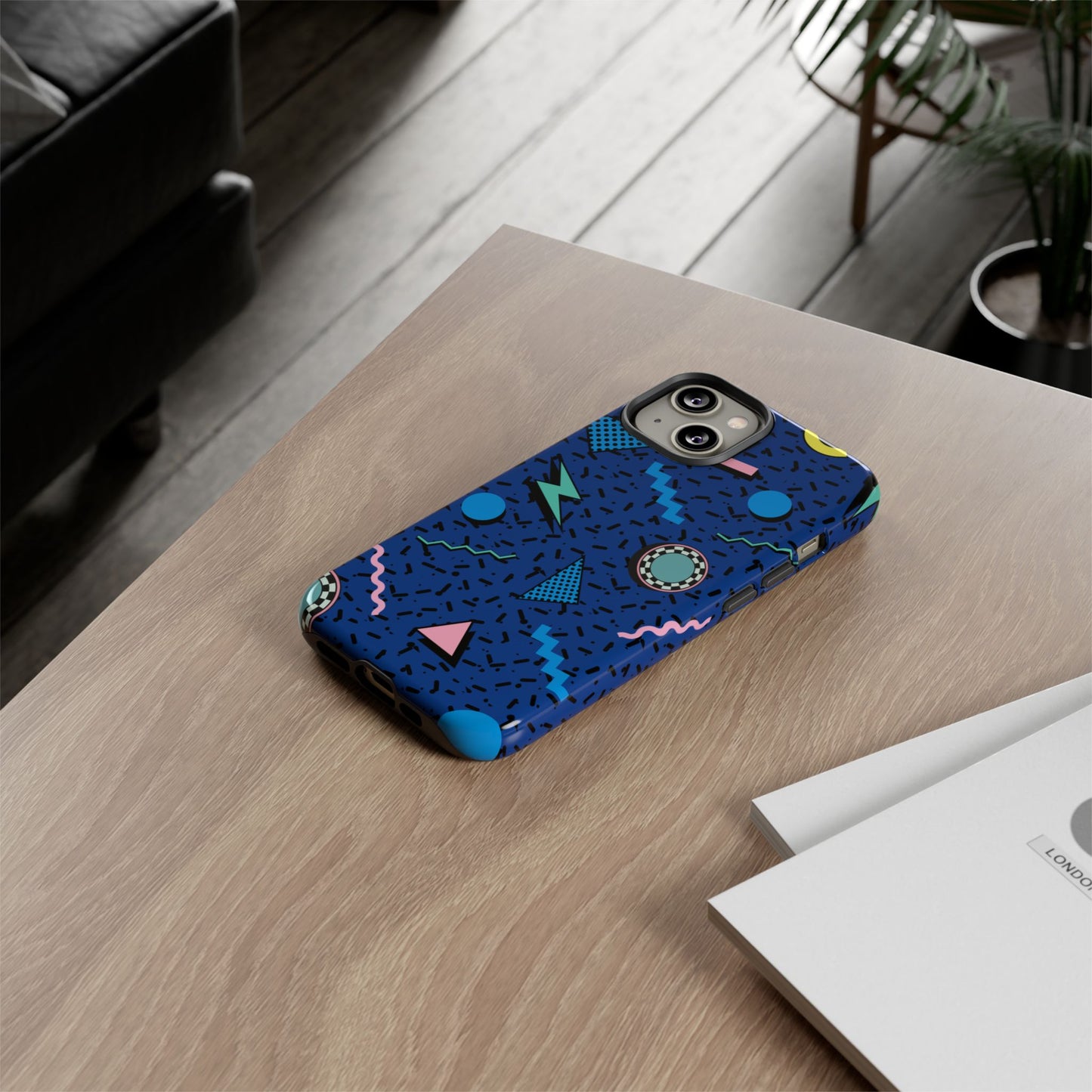 Blue Colorful Retro Phone Case, Tough On-the-Go Accessory, Unique Gift for Teenagers, Fun Pop Culture Aesthetic, Vibrant Phone Protection