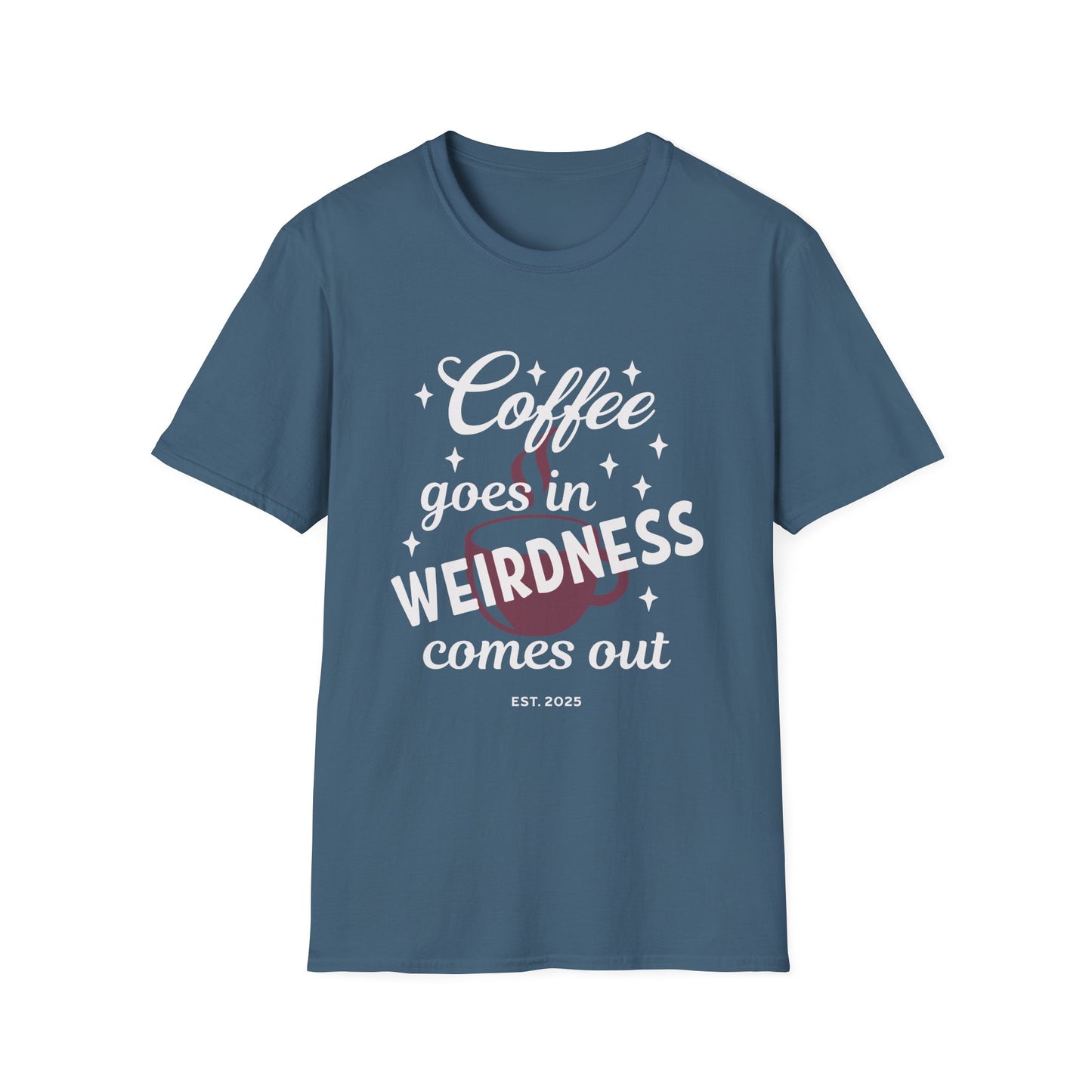 Coffee & Weirdness 2 Unisex Softstyle T-Shirt, Perfect Gift for Coffee Lovers, Relaxed Fit, Great for Casual Outings, Birthday, or Self-Care Days