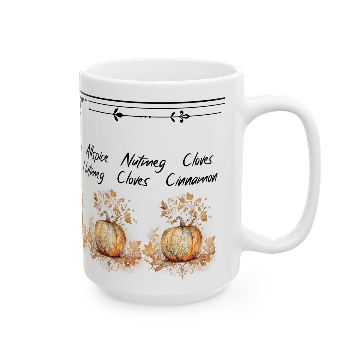 Fall Harvest Pumpkin Spice 15 oz. Ceramic Mug, Cozy Coffee Cup, Autumn Decor, Gift for Coffee Lovers