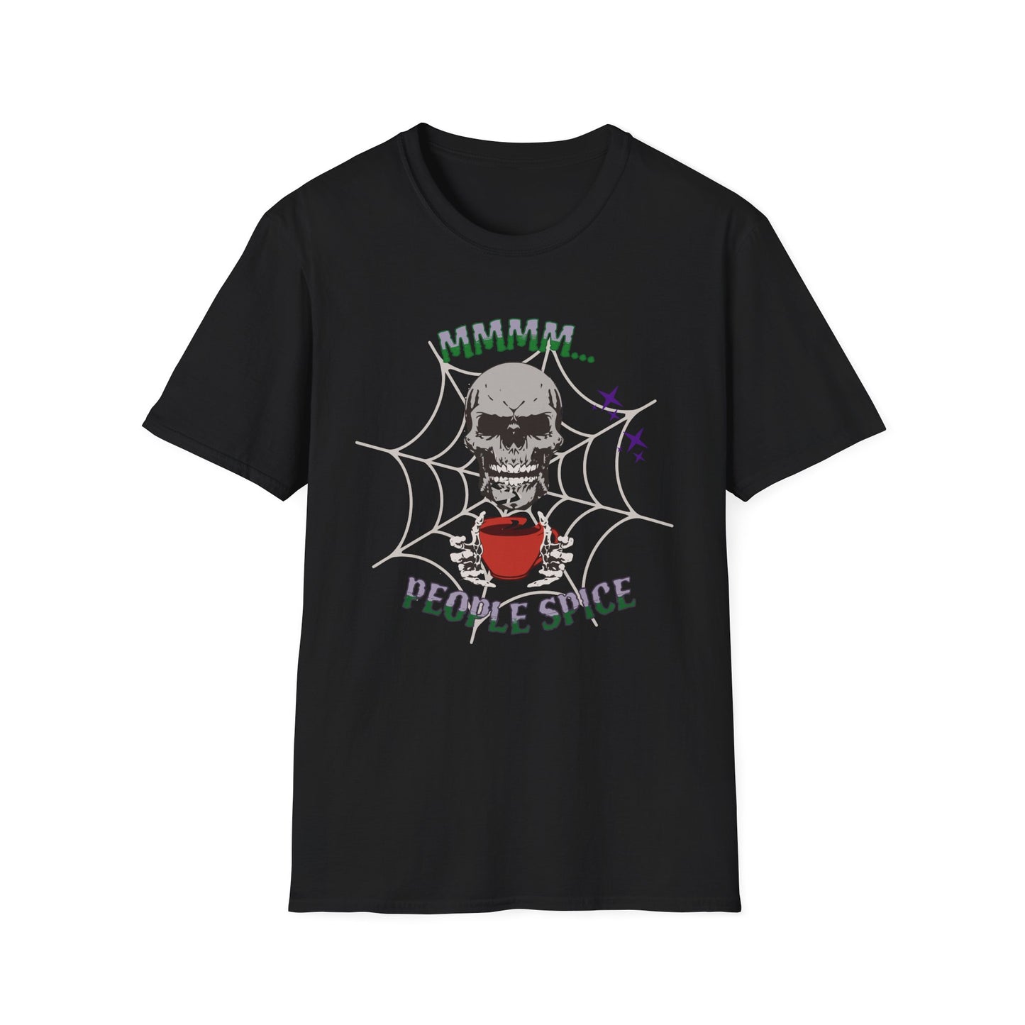 People Spice Skull Halloween T-Shirt, Spooky Vibes, Unisex Softstyle Tee, Perfect for Halloween