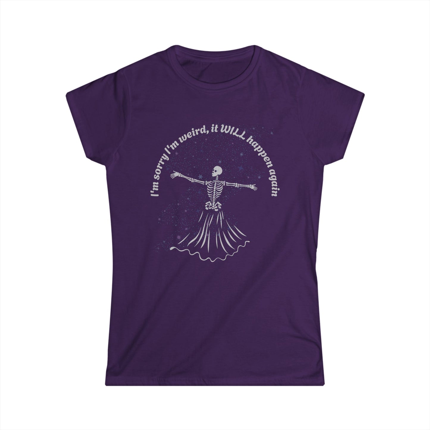 Women's I'm sorry I'm Weird Skeleton Graphic Tee, Funny Halloween Shirt, Quirky Gift for Her, Casual Everyday Wear, Comfortable Softstyle Top
