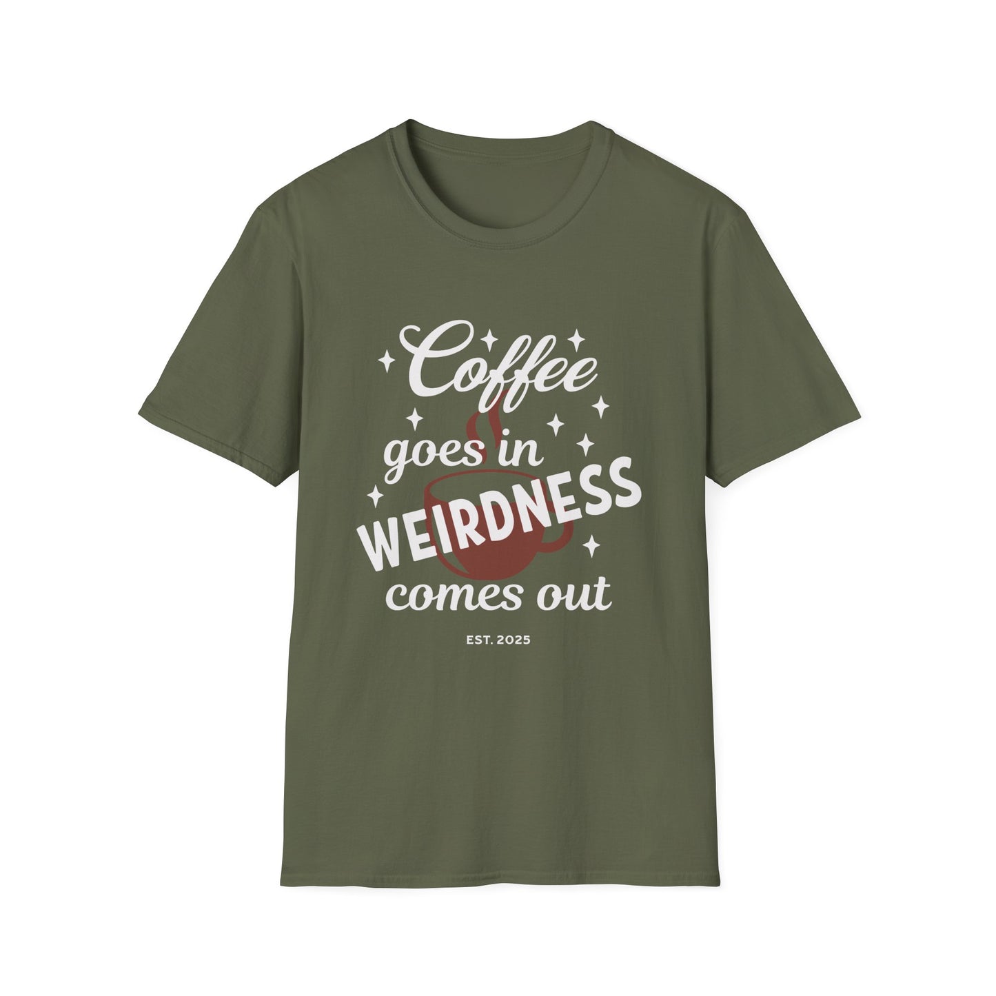 Coffee & Weirdness 2 Unisex Softstyle T-Shirt, Perfect Gift for Coffee Lovers, Relaxed Fit, Great for Casual Outings, Birthday, or Self-Care Days