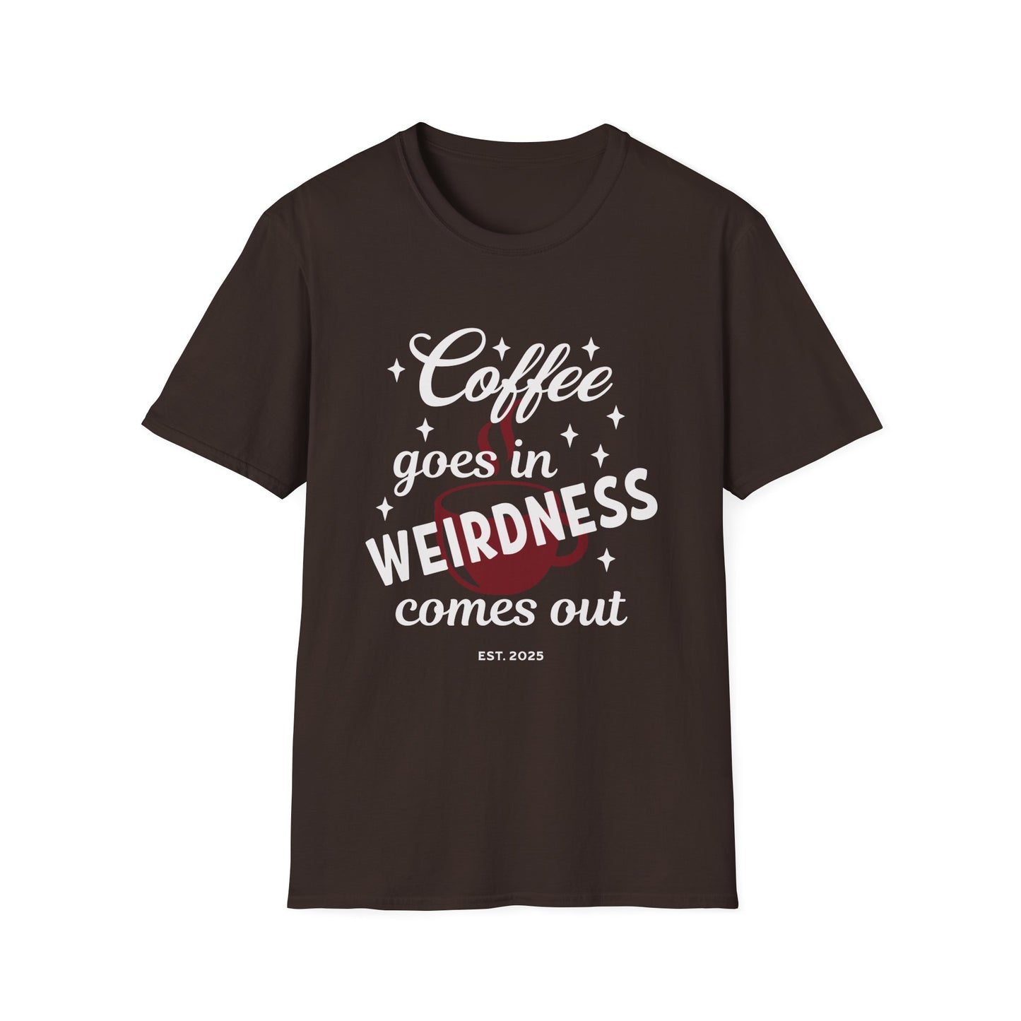 Coffee & Weirdness 2 Unisex Softstyle T-Shirt, Perfect Gift for Coffee Lovers, Relaxed Fit, Great for Casual Outings, Birthday, or Self-Care Days
