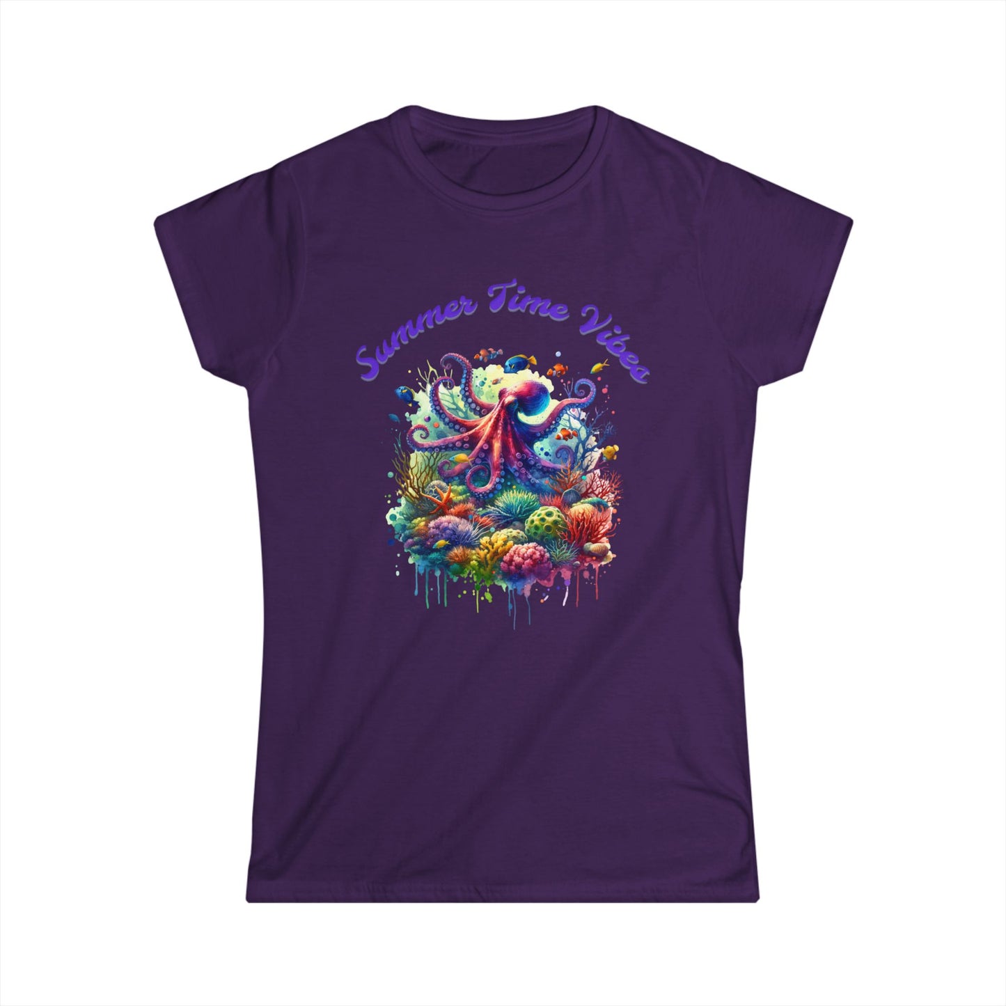 Women's 'Summer Time Vibes' Octopus  Graphic T-Shirt