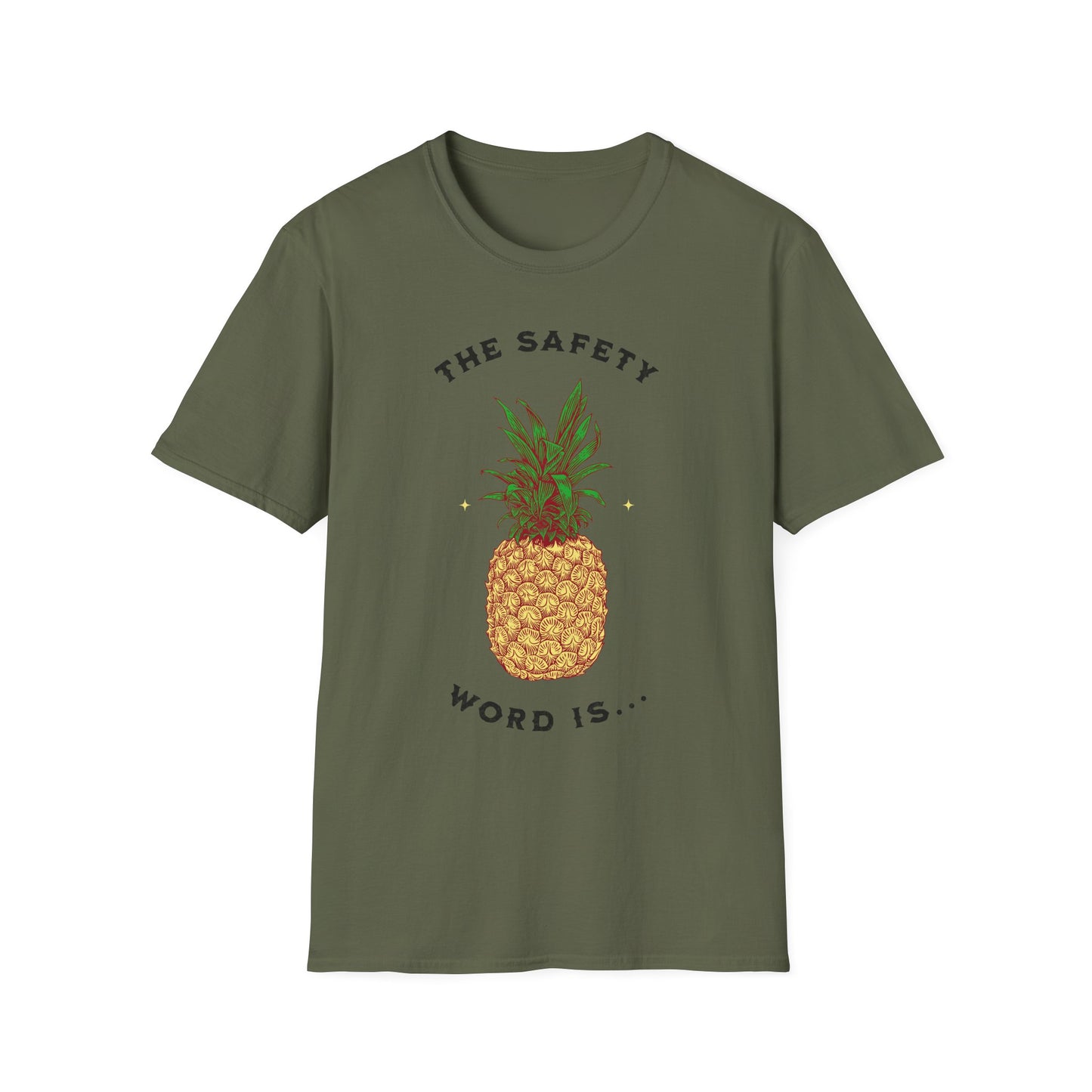Pineapple Safety Word Tee, Unisex Softstyle T-Shirt, Fun Graphic Shirt, Gifts for Friends, Casual Wear