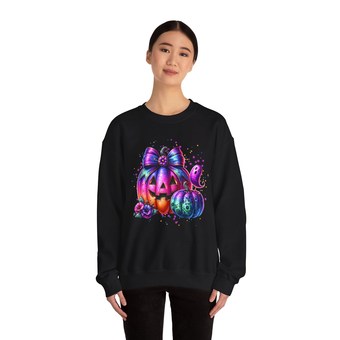 Colorful Pumpkin Sweatshirt for Fall, Halloween Apparel, Cozy Crewneck, Autumn Fashion, Seasonal Gift