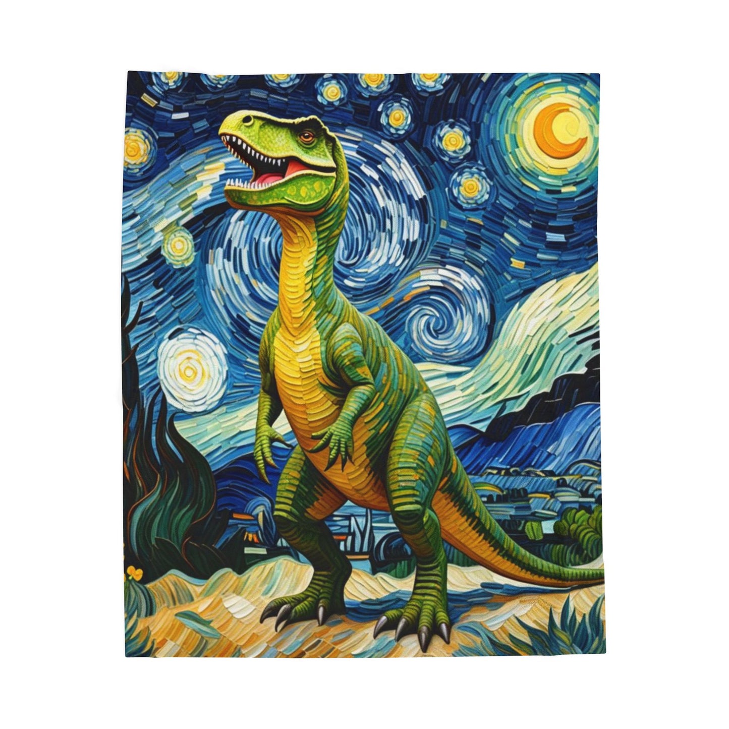 Rex Van Gogh Dinosaur Art Plush Blanket - Cozy Velveteen Throw for Kids, Nursery Decor, Unique Gift for Birthdays, Holidays, or Baby Showers