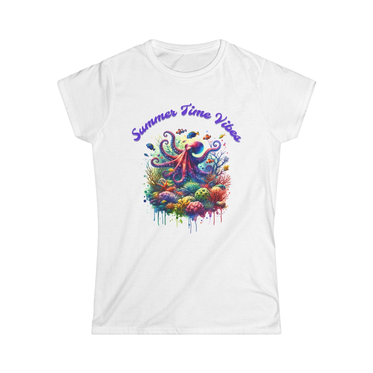 Women's 'Summer Time Vibes' Octopus  Graphic T-Shirt