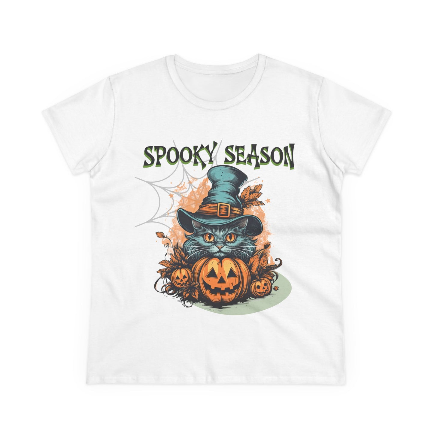 Spooky Season Women's Tee, Halloween Shirt, Cat and Pumpkin Design, Cute Graphic Tee, Fall Fashion, Gift for Her