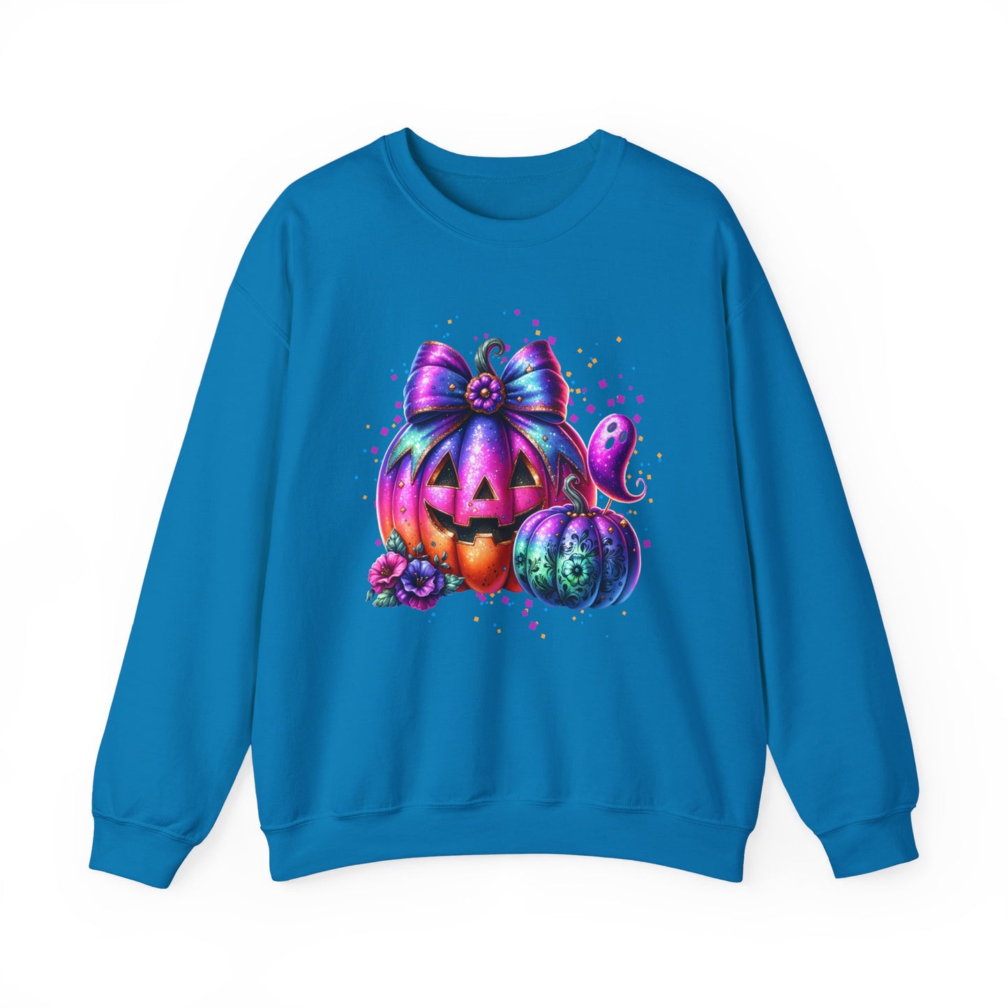 Colorful Pumpkin Sweatshirt for Fall, Halloween Apparel, Cozy Crewneck, Autumn Fashion, Seasonal Gift