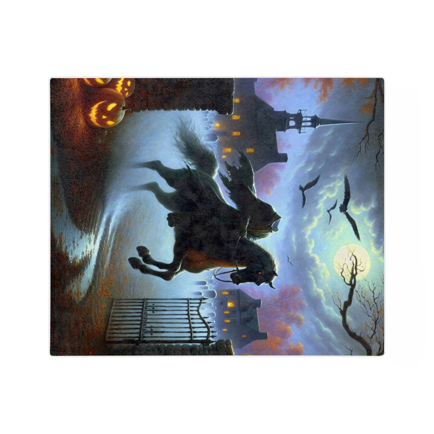 Halloween Headless Horseman Velveteen Microfiber Blanket, Cozy Throw Blanket, Fall Decor, Spooky Home Accents, Autumn Gift