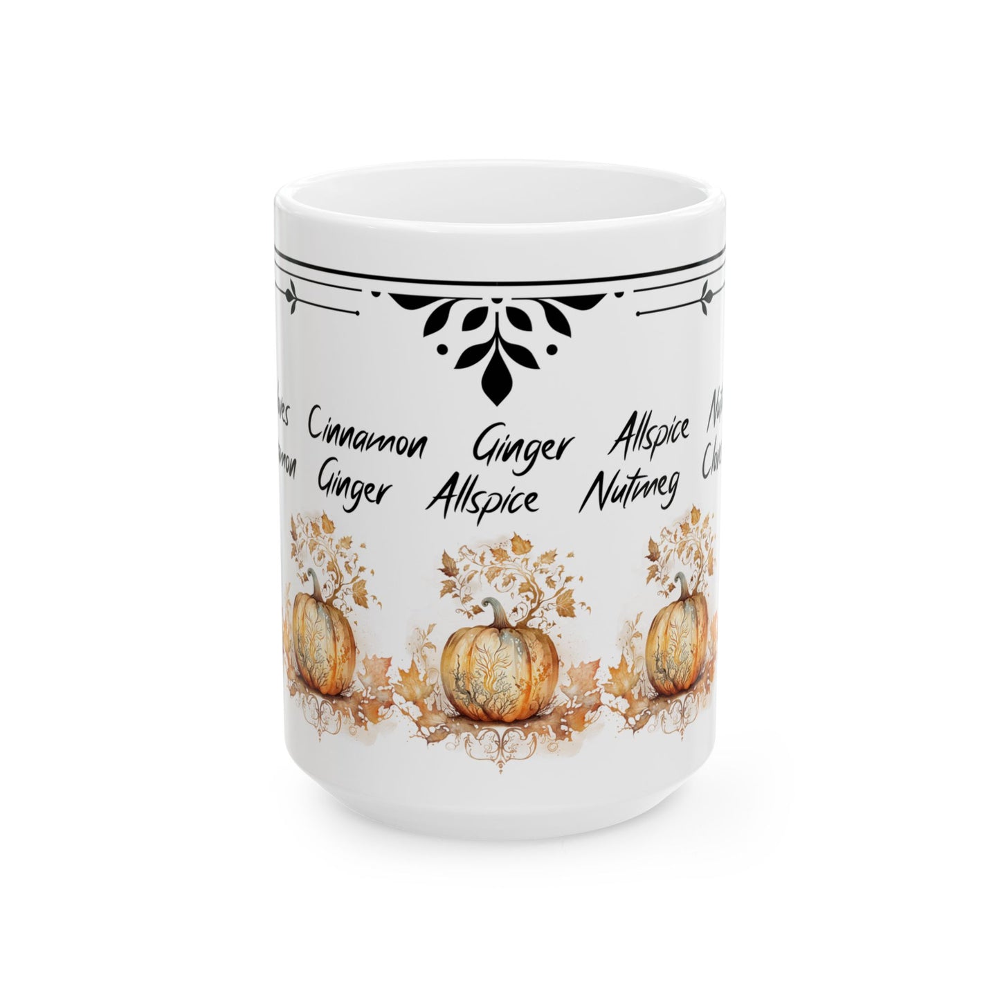 Fall Harvest Pumpkin Spice 15 oz. Ceramic Mug, Cozy Coffee Cup, Autumn Decor, Gift for Coffee Lovers