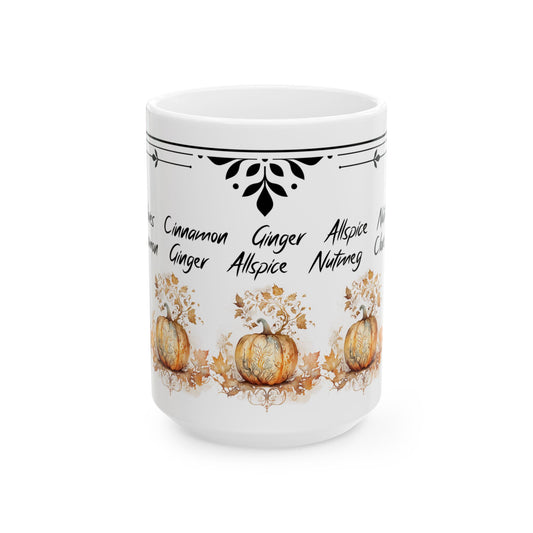 Fall Harvest Pumpkin Spice 15 oz. Ceramic Mug, Cozy Coffee Cup, Autumn Decor, Gift for Coffee Lovers
