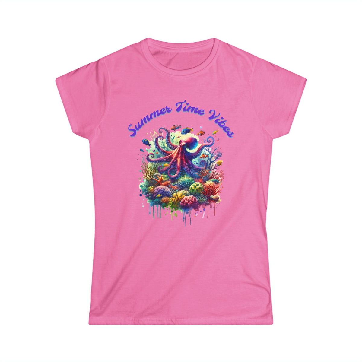 Women's 'Summer Time Vibes' Octopus  Graphic T-Shirt