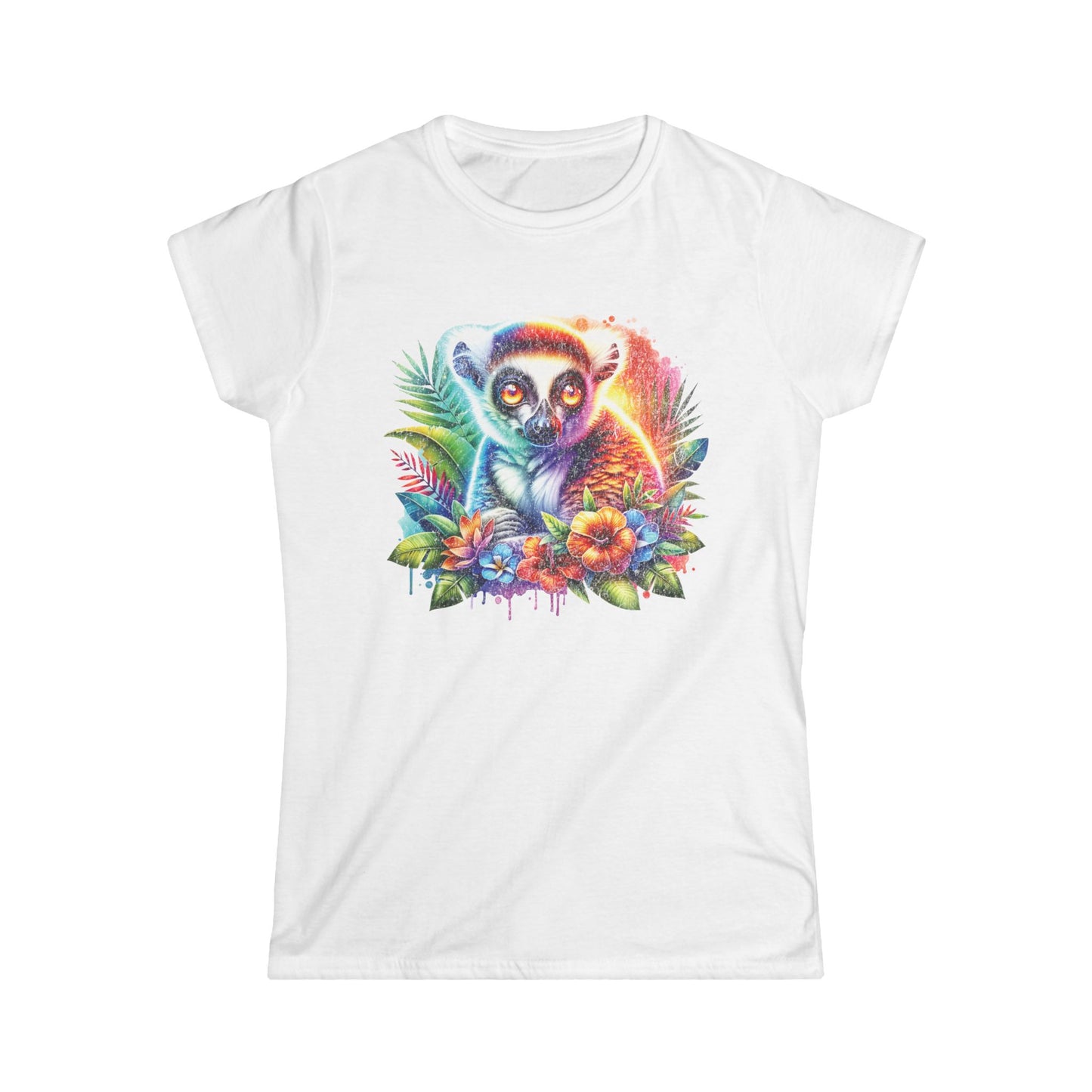 Colorful Lemur Floral Women's Tee, Fun Summer Shirt, Gift for Animal Lovers, Nature-Inspired Top, Vibrant Graphic T-Shirt, Casual Wear