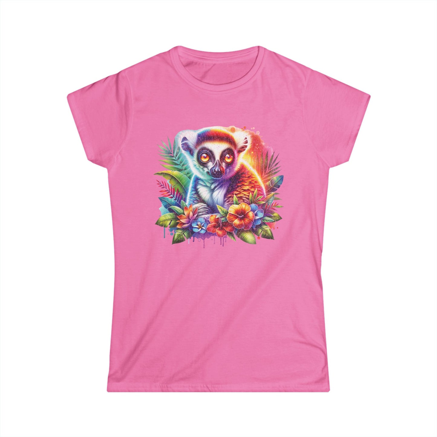 Colorful Lemur Floral Women's Tee, Fun Summer Shirt, Gift for Animal Lovers, Nature-Inspired Top, Vibrant Graphic T-Shirt, Casual Wear