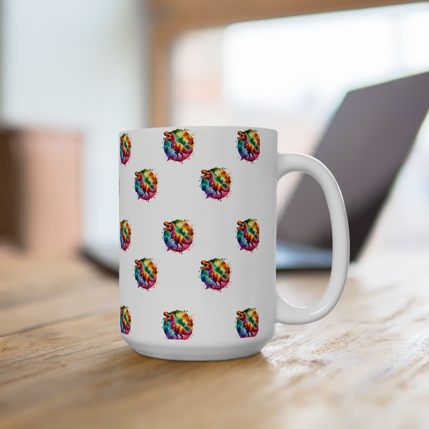 T Rex Colorful Abstract 15 oz. Ceramic Mug - Brighten Your Morning, Gift for Coffee Lovers, Unique Drinkware for Special Occasions