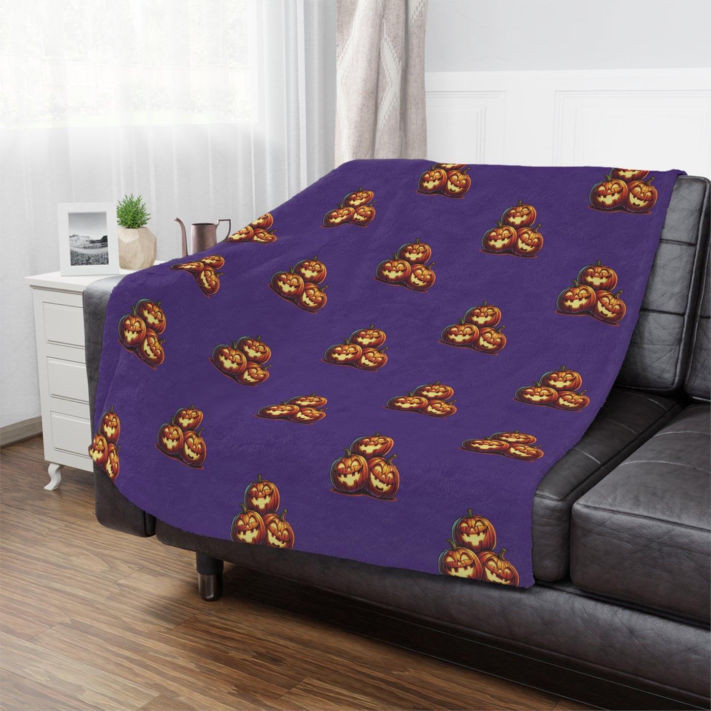 Cozy Minky Blanket with Halloween Pumpkin Pattern, Gifts, Holiday Comfort 50" X 60"