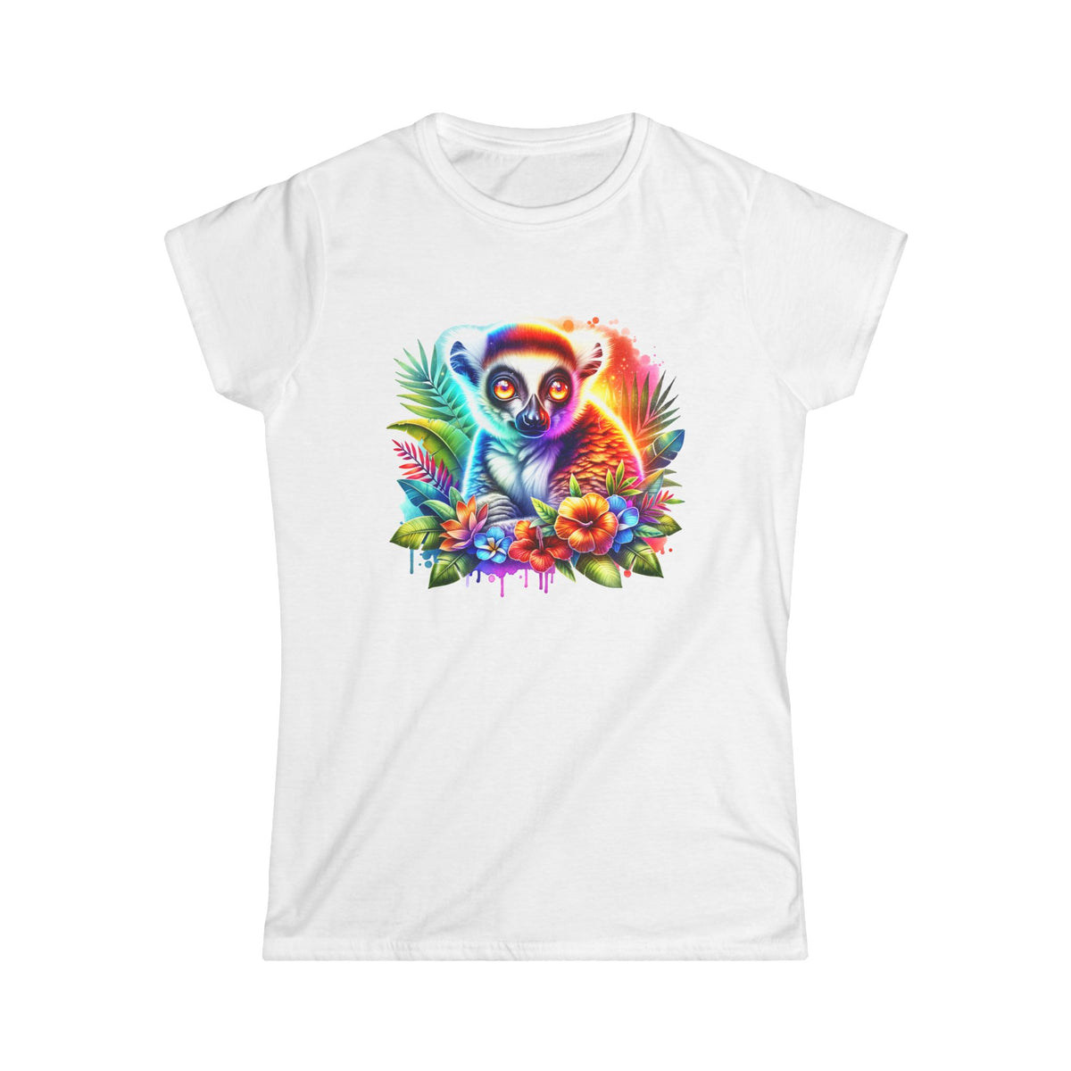 Colorful Lemur Floral Women's Tee, Fun Summer Shirt, Gift for Animal Lovers, Nature-Inspired Top, Vibrant Graphic T-Shirt, Casual Wear