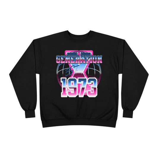 Retro Generation 1973 Crewneck Sweatshirt, Unisex Sweatshirt, Eco-Friendly Fashion, Vintage Style Wear, Gift for Gen X Enthusiasts