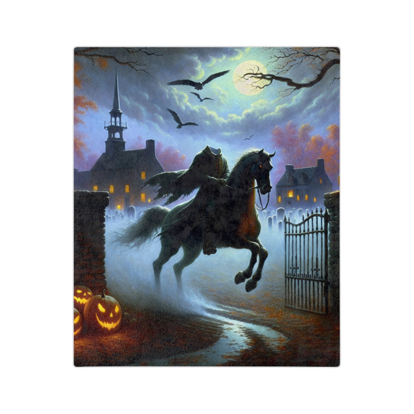 Halloween Headless Horseman Velveteen Microfiber Blanket, Cozy Throw Blanket, Fall Decor, Spooky Home Accents, Autumn Gift