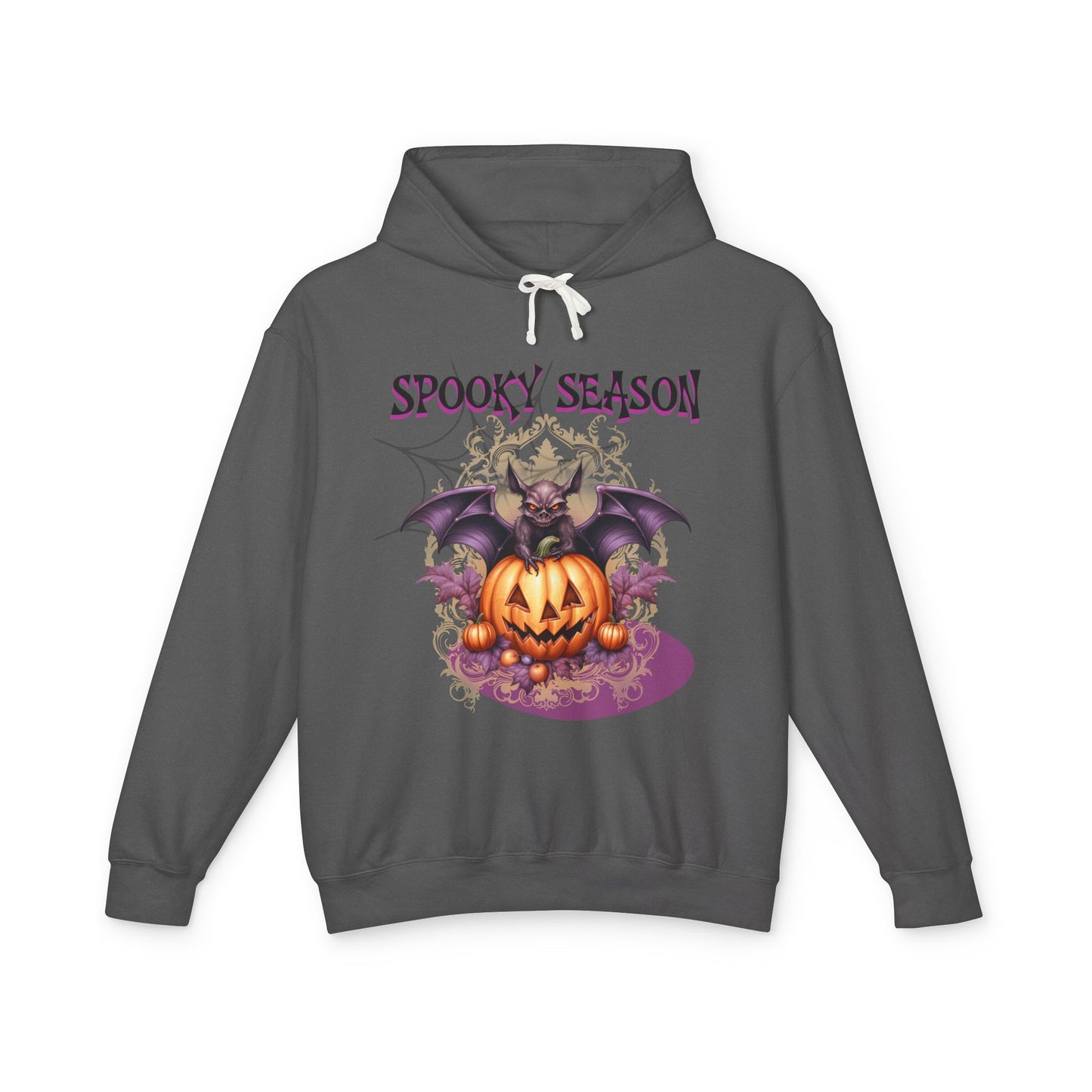 Spooky Season Bat Lightweight Hooded Sweatshirt | Fall Fashion, Halloween Apparel, Cozy Layer, Gift for Her, Pumpkin Design