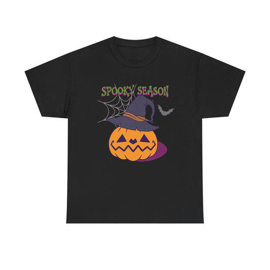 Spooky Season  Jack-o-Lantern Unisex Heavy Cotton Tee, Halloween Shirt, Pumpkin Tee, Fall Apparel, Ghostly Vibes, October Celebration