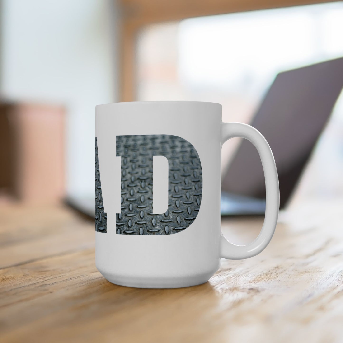 Dad Diamond Plate Text Ceramic Mug — Father's Day Coffee Cup 15oz