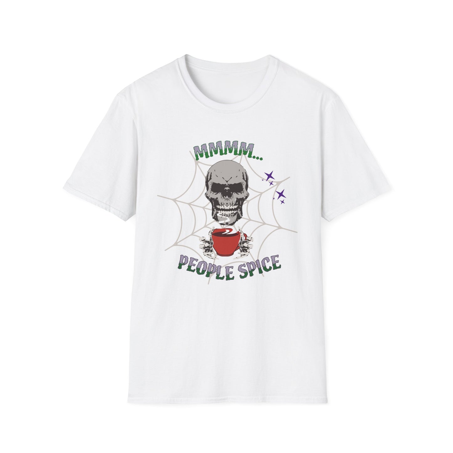 People Spice Skull Halloween T-Shirt, Spooky Vibes, Unisex Softstyle Tee, Perfect for Halloween