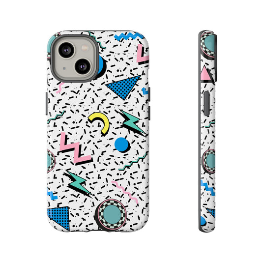 White Retro Pattern Phone Case | Tough Cases, Stylish Phone Accessories, Trendy Gift, 80s Vibes, Unique Mobile Cover