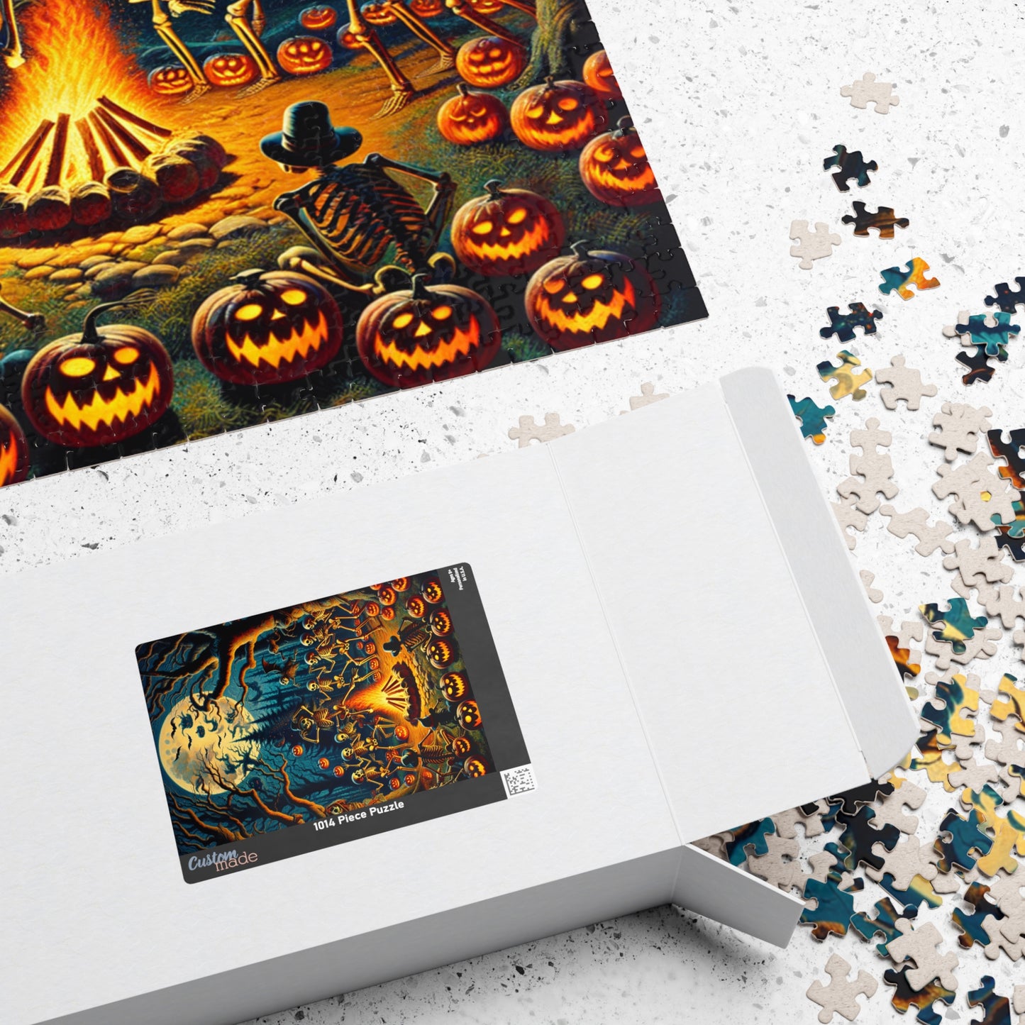 Spooky Halloween Puzzle - Skeleton Campfire Scene, 1014-piece, Perfect for Fall Nights, Fun Family Activity, Halloween