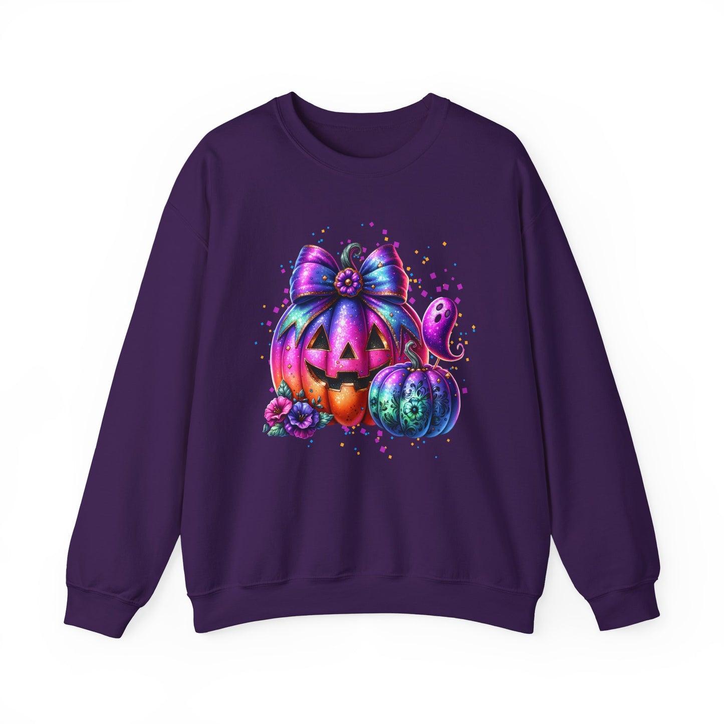 Colorful Pumpkin Sweatshirt for Fall, Halloween Apparel, Cozy Crewneck, Autumn Fashion, Seasonal Gift