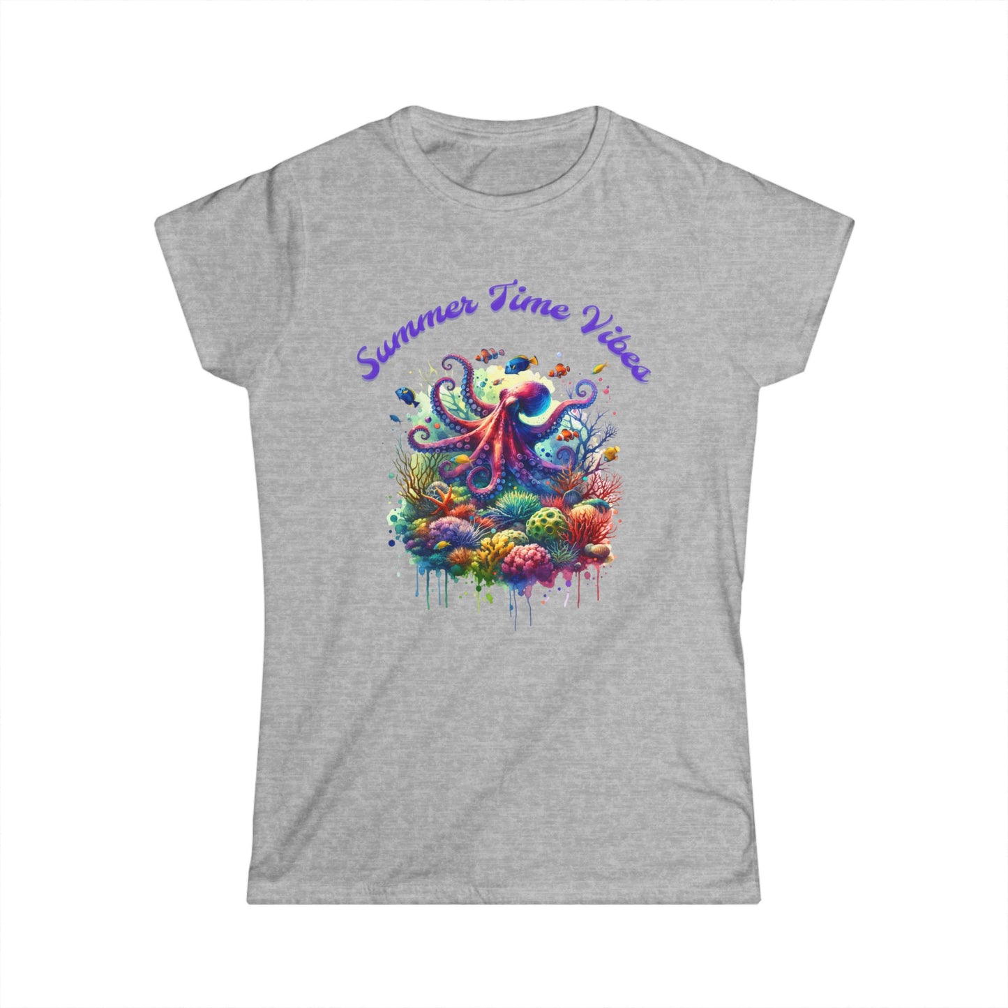 Women's 'Summer Time Vibes' Octopus  Graphic T-Shirt