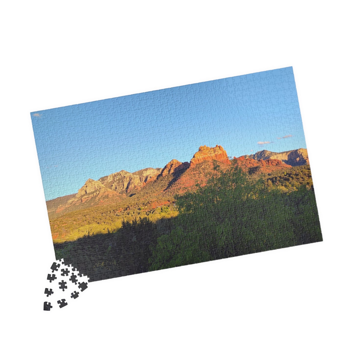 Jigsaw puzzle with a mountain landscape design on a white background Brilliantmischief.shop